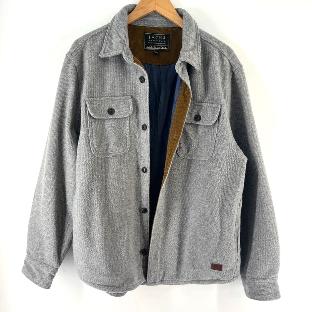 Jachs NY Heavyweight Wool Blend Shacket Shirt Jacket Men L Gray Herringbone Work